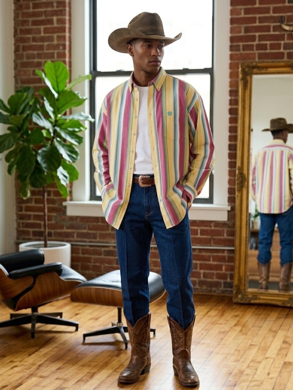 Cinch Men's Multicolor Striped Western Cowboy Button Down Shirt Size Large.
